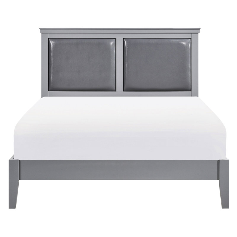 Lit pour grand lit à finition grise avec tête de lit et cadre en bois classique, Gris, Grand lit