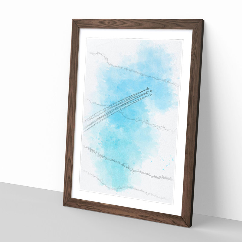 Plane Trails In The Sky Sketch - Picture Frame Painting Print, 63cm H x 45cm W x 2cm D, Walnut Framed