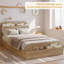 Lit plateforme en bois avec tête et pied de lit de rangement, structure à profil bas et sans sommier-1164975957-1164975946