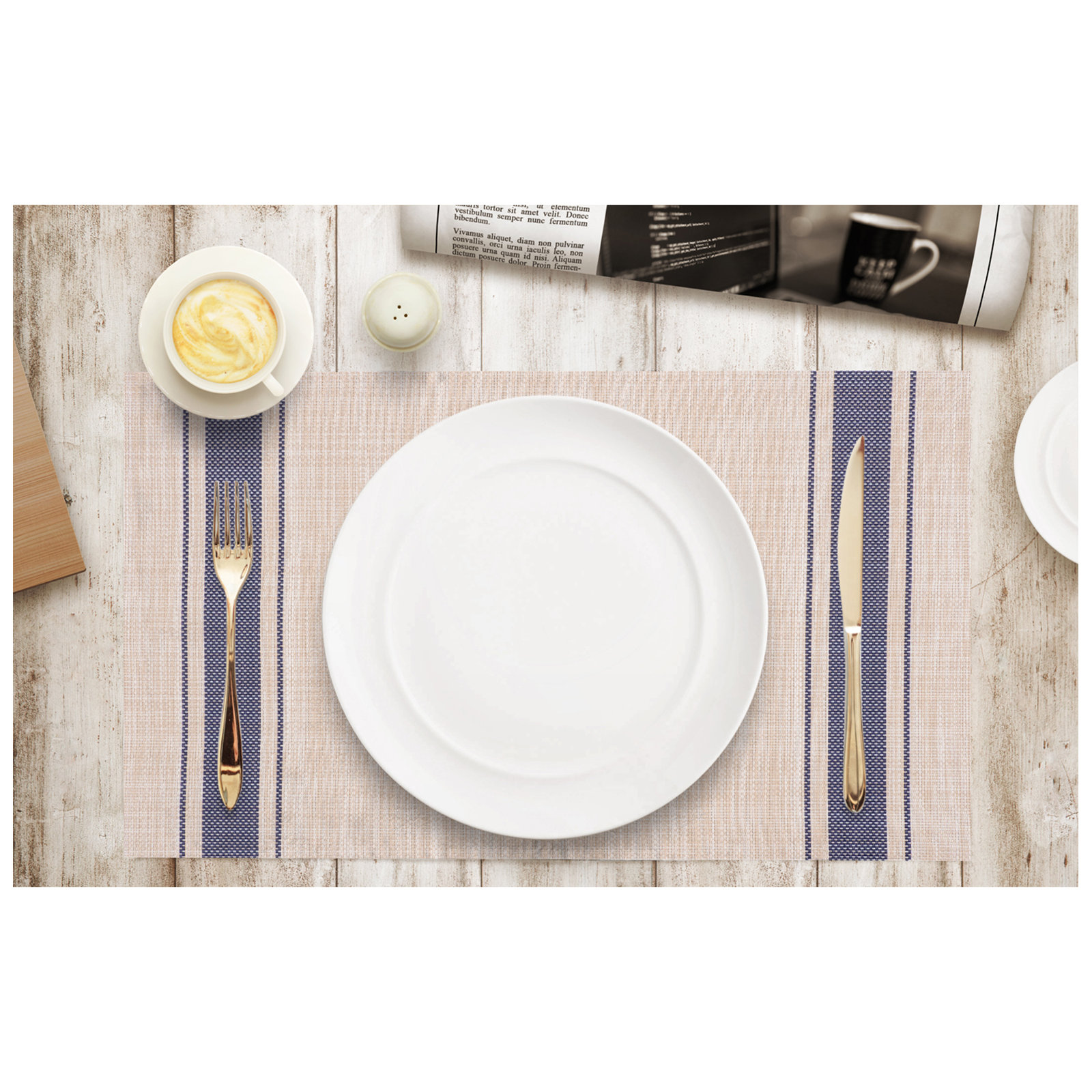 Rialta Stripe 17" Placemat, Beige/Blue
