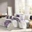 Ensemble de couette surdimensionné en satin de coton à motif floral, taupe gris/violet, taille King