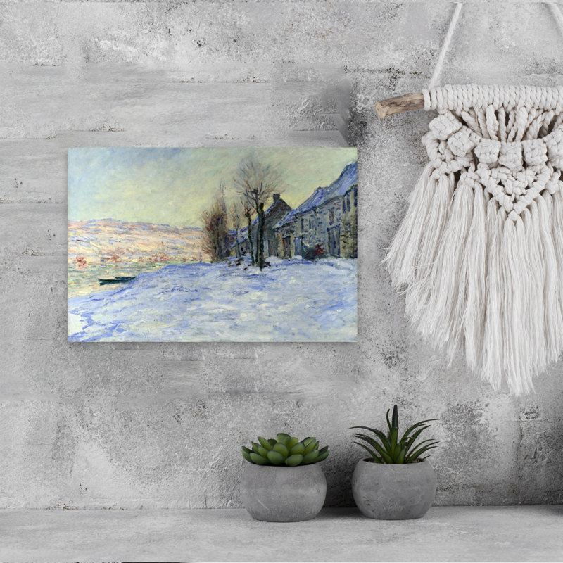 Lavacourt, soleil et neige, paysage abstrait classique, art mural d'hiver, H 12 po x l 18 po