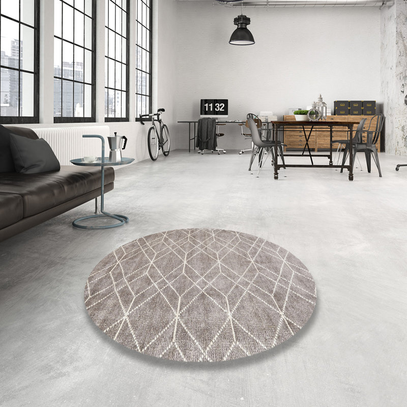 Tapis zone gris clair contemporaine, Rond 5 pi