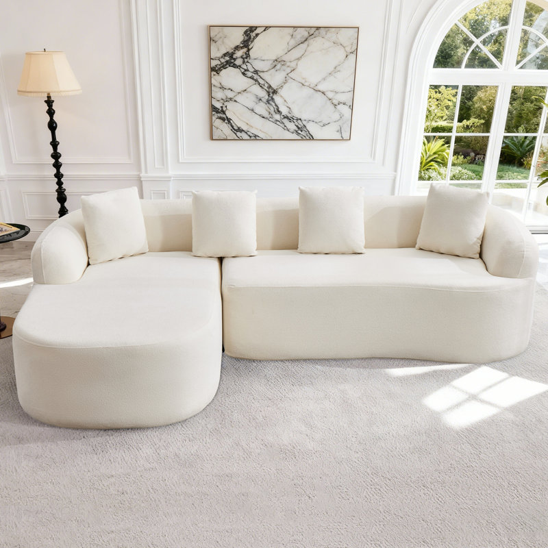 101" Modular Sectional Compression Sofa, Curved Back L-Shape Couch with Deep Seat, Comfy Chenille for Living Room, Left Facing, White
