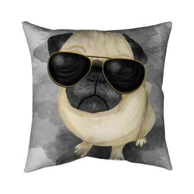 Pug with style - 26"x26" Throw pillow cover - Poly twill - Print on demand