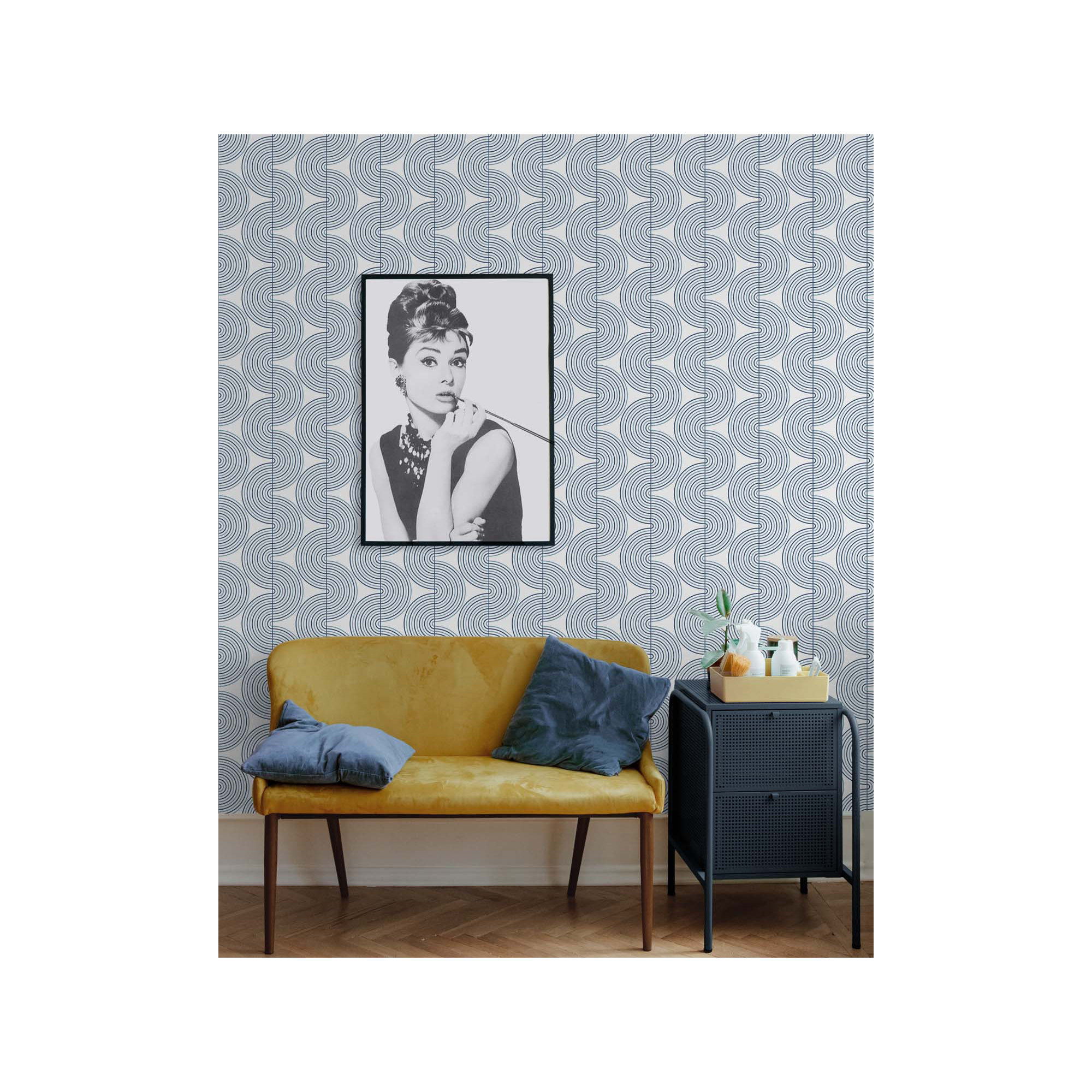 Cecile Mid-Century Peel & Stick Geometric Wallpaper, Blue