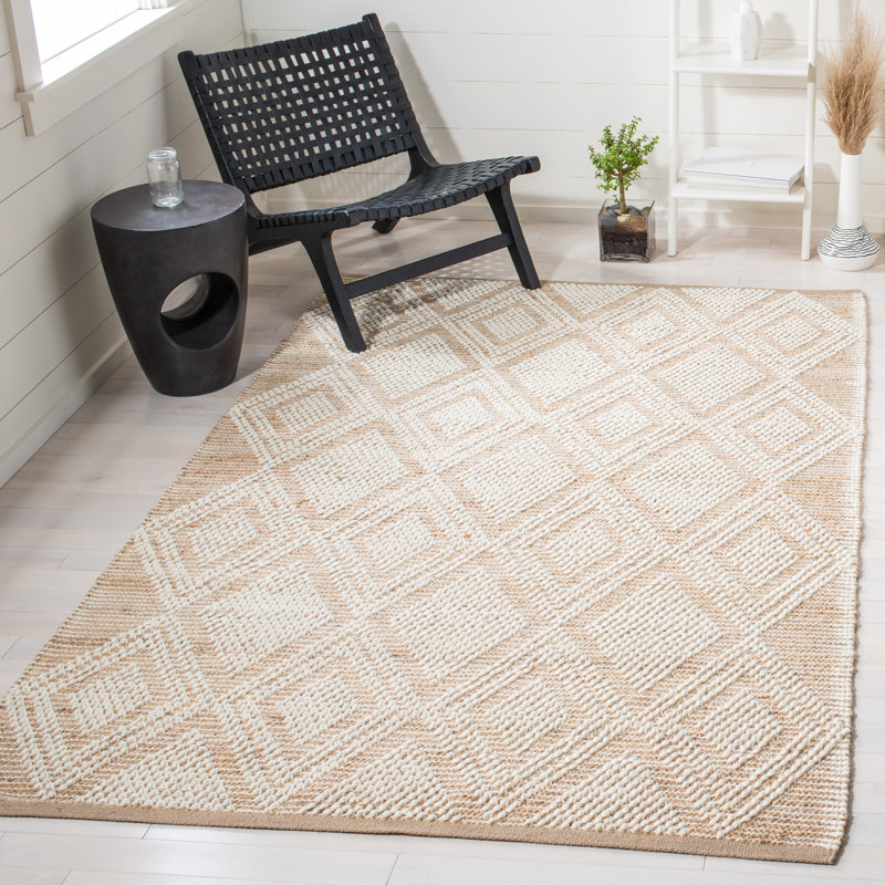 Natura Jute/Wool/Cotton Hand Woven Geometric Rug in Beige/White, Rectangle 8' x 10'