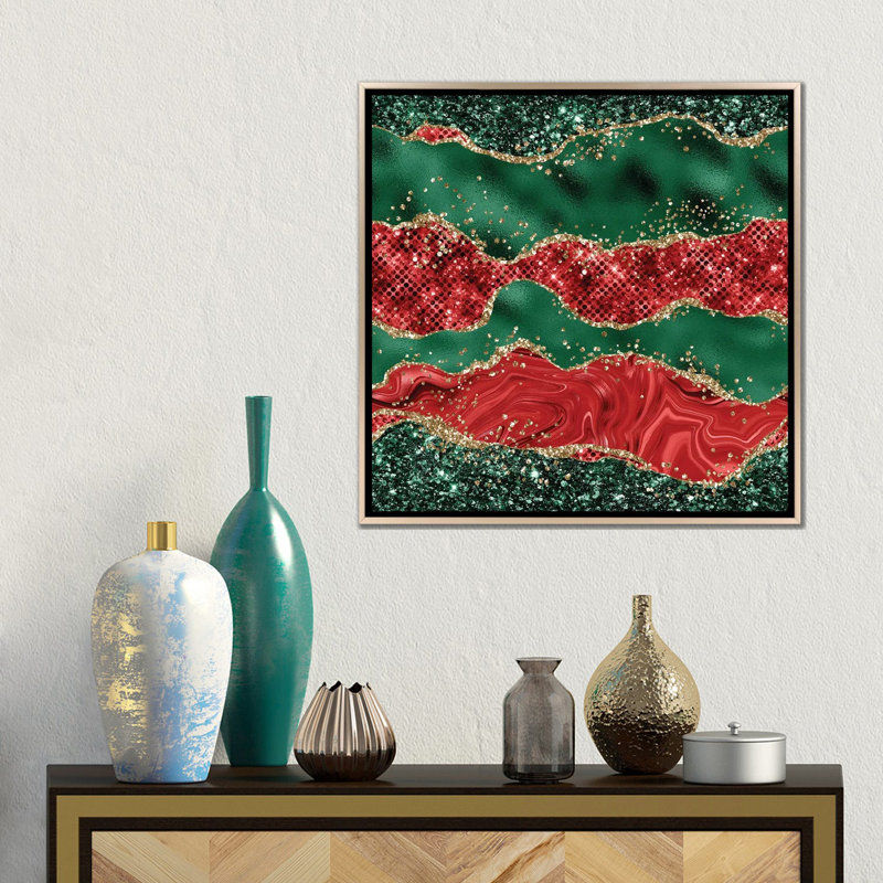 «Christmas Glitter Agate Texture VI», reproduction d'art sur toile encadrée, H 18 po x l 18 po, Champagne