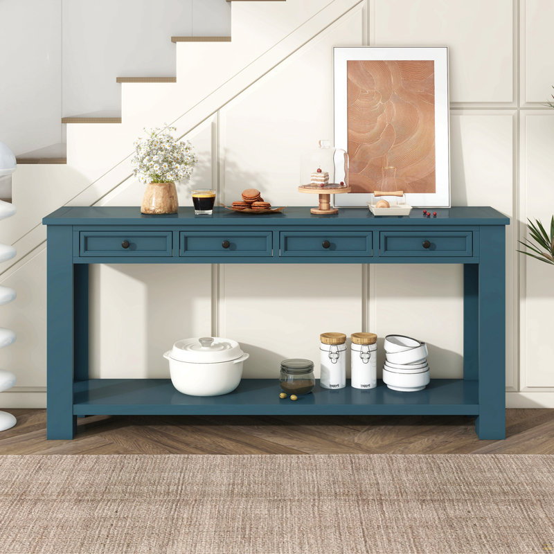 Console / canapé avec tiroirs de rangement et tablette inférieure pour le vestibule (bleu foncé)