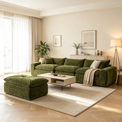 Canapé de 116 po entièrement compressé avec mousse haute densité, conception sans pattes, dossier et coussin de siège intégrés, combinaison libre, chenille de particules