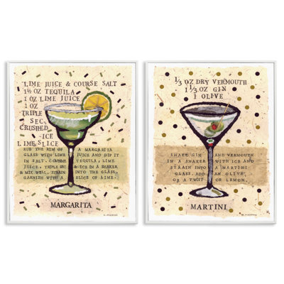 Ensemble de 2 giclées encadrées Margarita & Martini Recipes, design par Nancy Overton