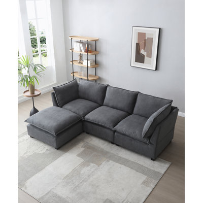 Modern Sectional Sofa,L-Shape Linen Fabric Corner Couch Set With Convertible Ottoman For Living Room, Apartment, Office,Grey,3 Colors