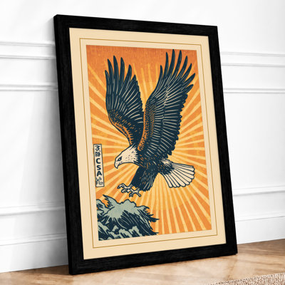 Black Eagle In Sunburst Japandi - Print