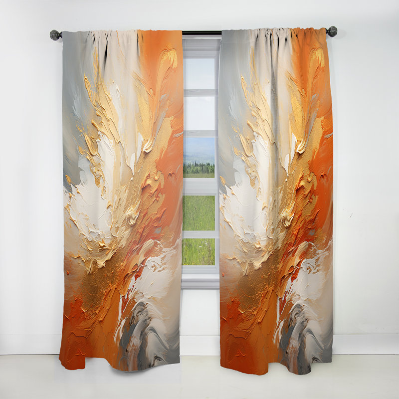 Golden Orange Surge - Abstract Spirals Curtain - Velvet Room Darkening - 1 Panel, 52" W x 95" L