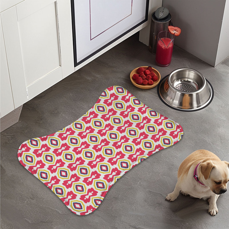 Wine Yellow Blue Tile - 1 Piece Bone Shape Feeding Mat