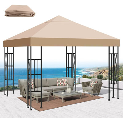 10x10 Gazebo Canopy Replacement Top, 300D High-Density Waterproof Single Layer Gazebo Cover with Heavy Duty Sun Shade Canopy, Folded UV Blocking Canopy Roof for Outdoor Patio Garden Tent Top