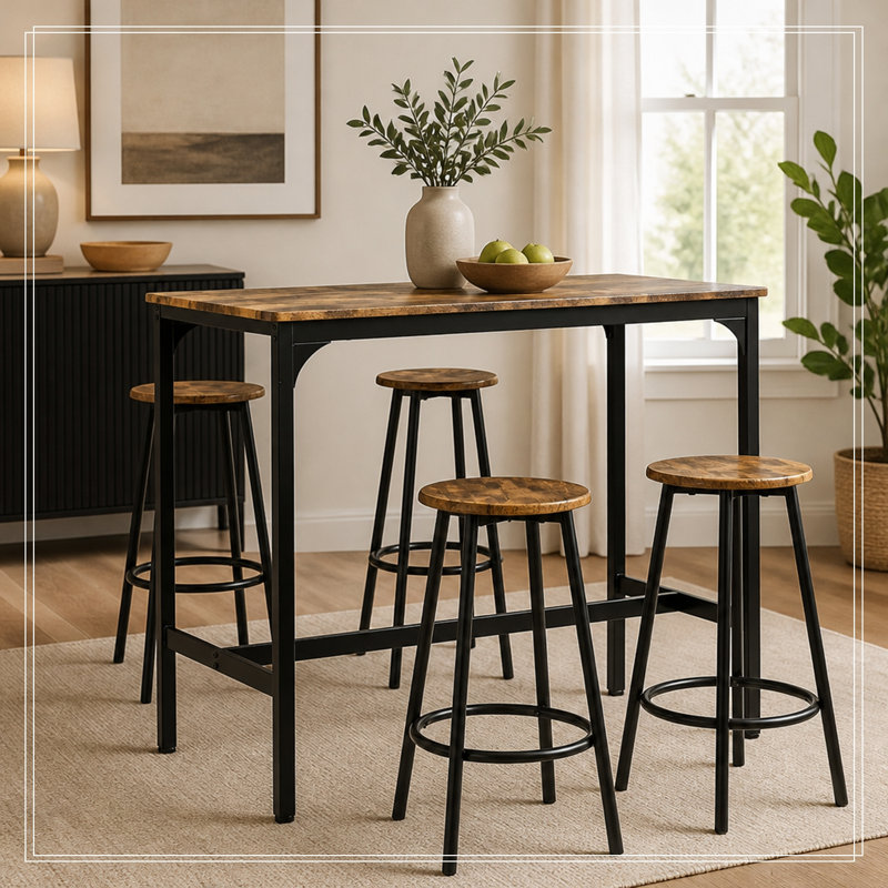 Ensemble de table de bar 5 pièces à hauteur de comptoir avec 4 tabourets de bar