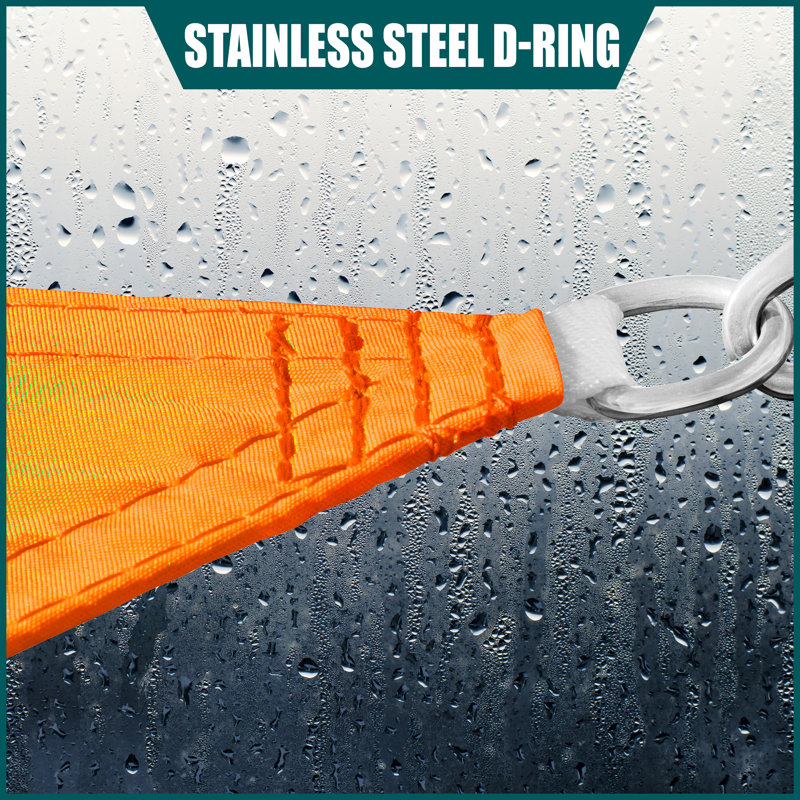 Orange Waterproof 16' Triangle Shade Sail with Stainless Steel D-Rings