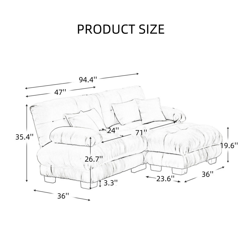 Canapé avec repose-pieds convertible avec 2 coussins lombaires et 2 coussins en chenille