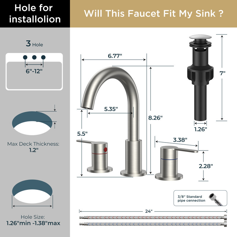 Widespread 2-handle Bathroom Faucet With Drain Assembly, Brushed Nickel