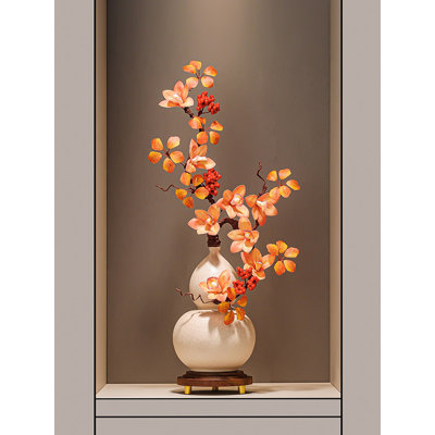Auspicious Gourd Ceramic Vase with Artificial Orchid