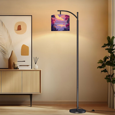 Lampe sur pied à arc avec abat-jour réglable Dreamy Scène tropicale Flamants au coucher du soleil brillant sur pied Shores