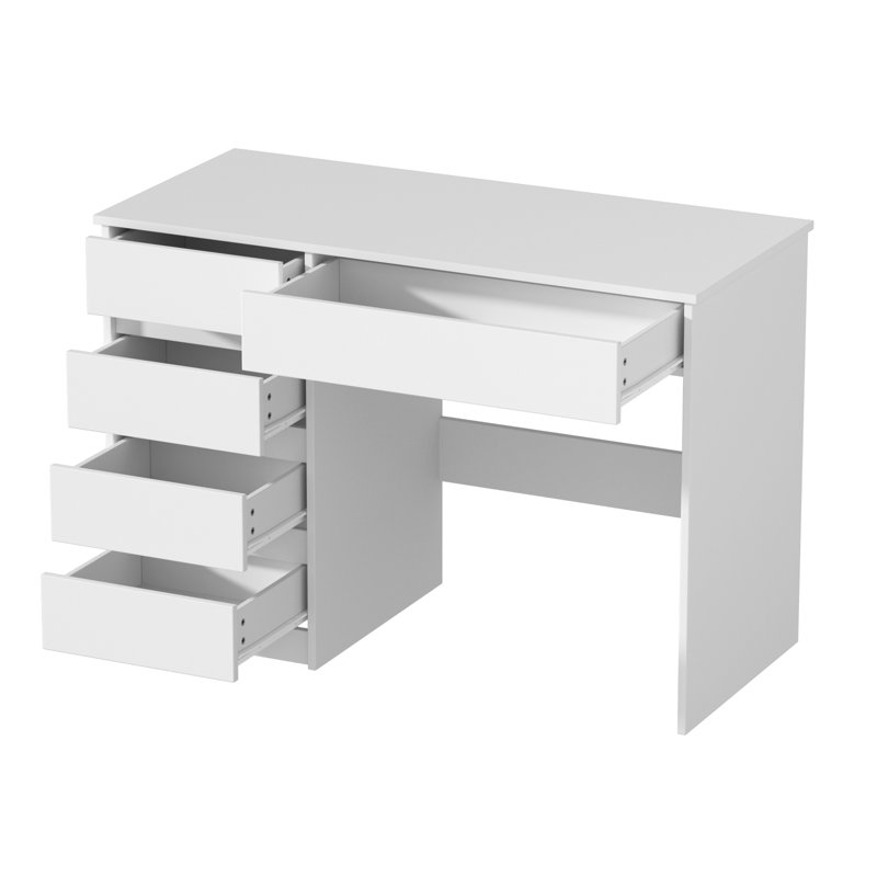 Bureau d'ordinateur à 5 tiroirs, bureau rectangulaire avec rangement pour la maison et le bureau (blanc), Blanc