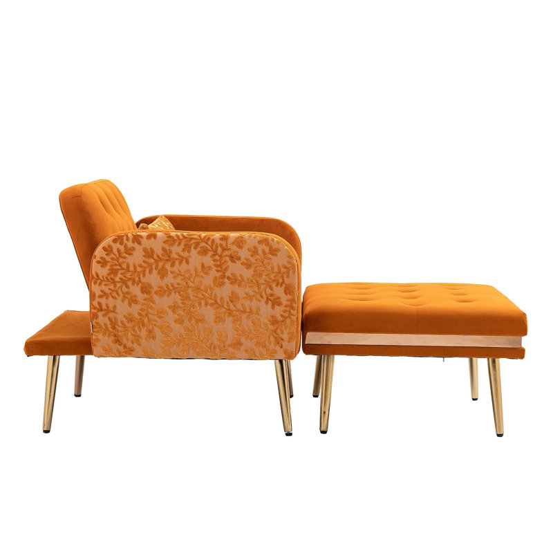 Fauteuil convertible en velours 58 po Sharnee, Orange