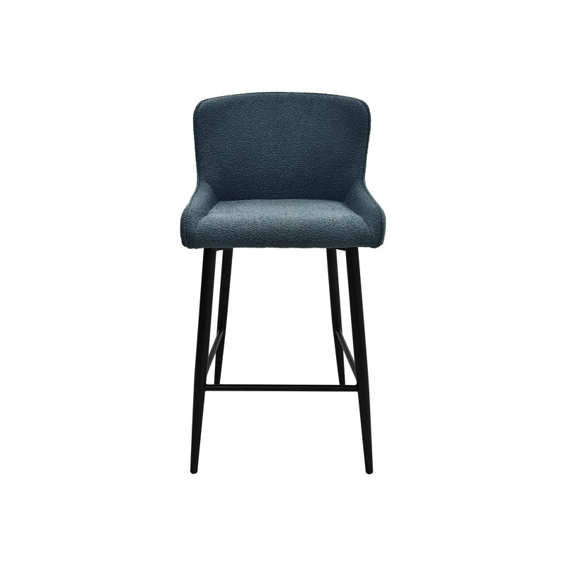 RUBENS UPHOLSTERED BARSTOOL - BOUCLE FABRIC - BLACK SAND POWDER COATED LEGS (PAIR), Blue