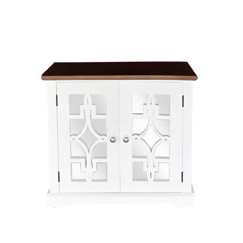 Armoire d'appoint en bois massif Logan avec porte miroir et tablette brun / blanc