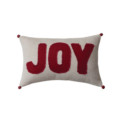 Coussin en coton tissé avec "Joy" et Jingle Bells