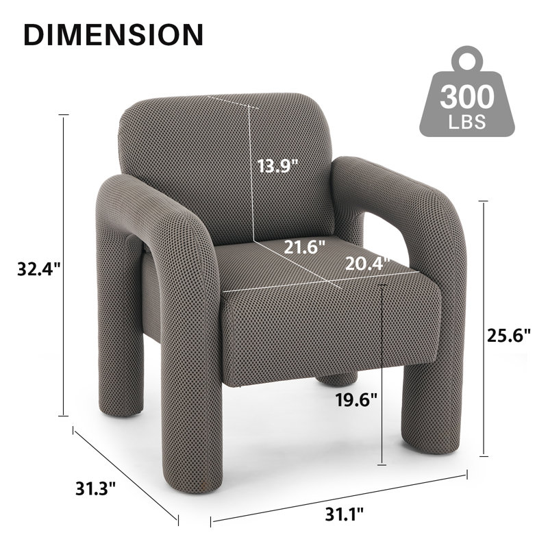 Upholstered Accent Armchair, Gray Polyester Blend