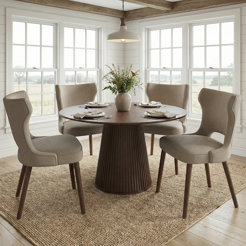 18.3'' Seat Height Modern Upholstered Wingback Dining Chair with Solid Wood Legs, Camel