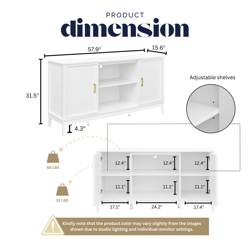 Meuble télé pour téléviseur de 65 po ou moins avec armoire de rangement Walter