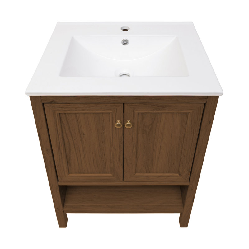 Château 24" Freestanding Bathroom Vanity Oak with Sink Top, Brown, White, Single-Hole