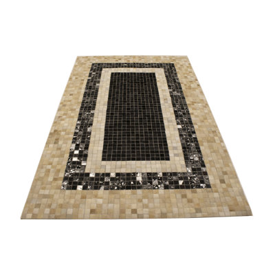 Tapis oriental beige moderne en cuir et en similicuir 5X8