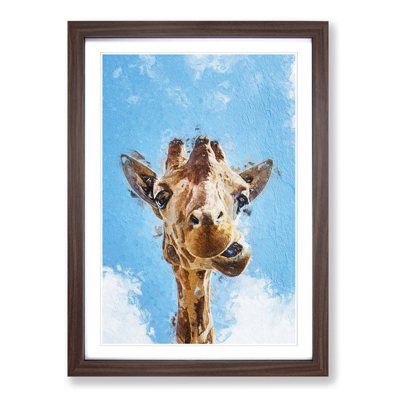 Chewing Giraffe - Picture Frame Painting Print, 36cm H x 27cm W x 2cm D, Walnut Framed