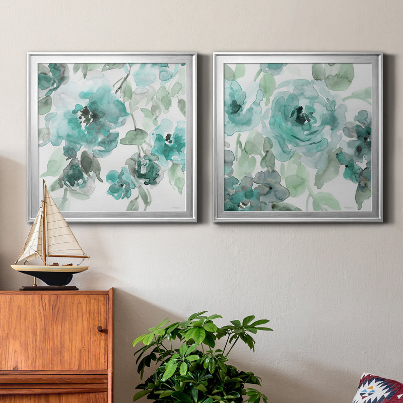 Belle's Teal I Premium Framed Canvas Print in Silver Frame