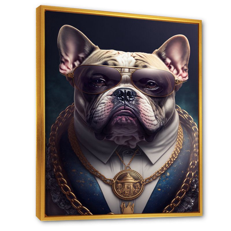 Mafia Frenchie I - Impression sur toile, H 20 po x l 12 po x P 1 po, Toile avec cadre flottant or