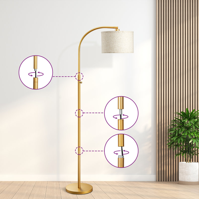 63.4'' Arched/arc Dimmable Floor Lamp With Bulbs Included, Gold