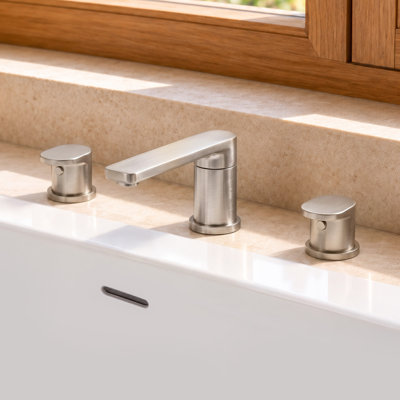 Two-Handle 3-Hole Deck Mount Roman Tub Faucet with 360° Swivel Spout