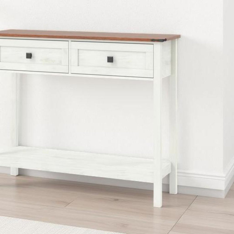 39" Farmhouse Console Table - 2-Drawer Storage Entryway Table (Rustic Sofa Table with Shelf), White