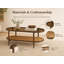 Table basse ovale à 2 niveaux en verre avec tablette en rotin et structure en métal-346228040