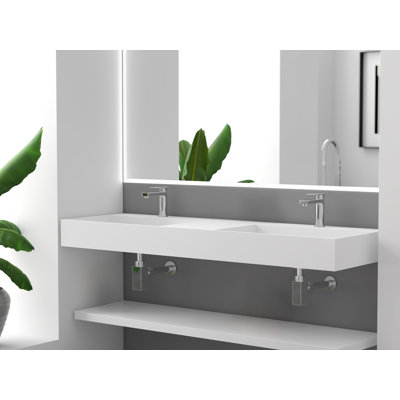 Lavabo de salle de bain mural rectangulaire moderne 60 po avec bonde dissimulée Juniper - Blanc
