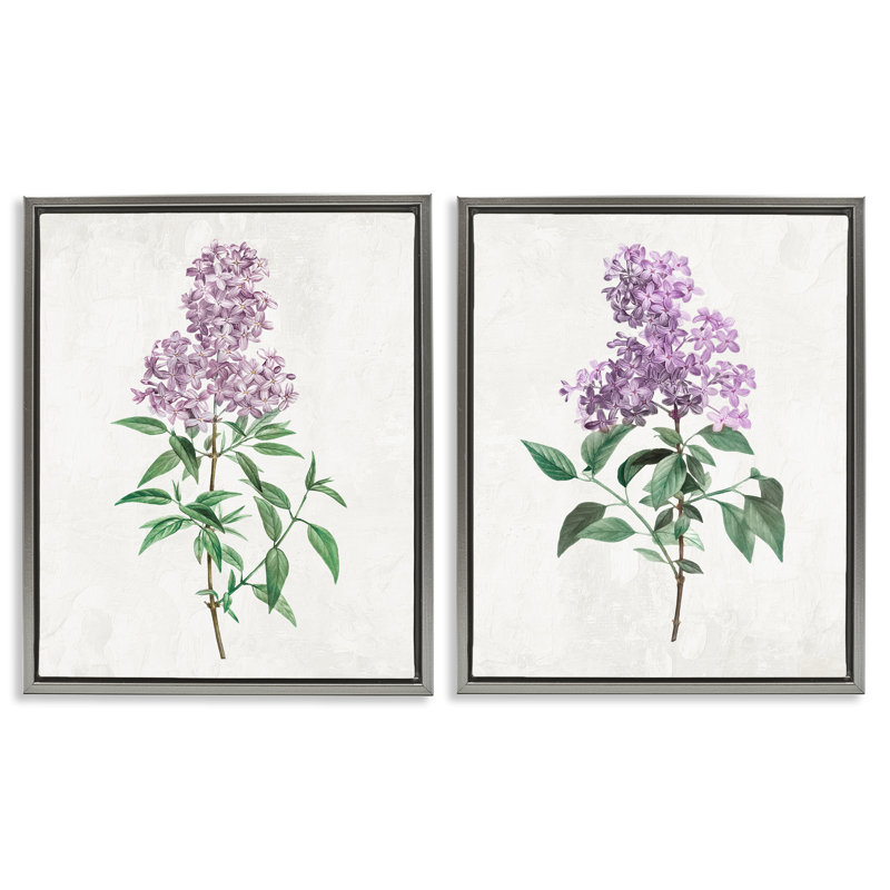 Ensemble de 2 cadres flottants Herbace Lilac Blooms, design par Kim Allen, H 21 po x l 17 po, Cadre flottant gris lustré