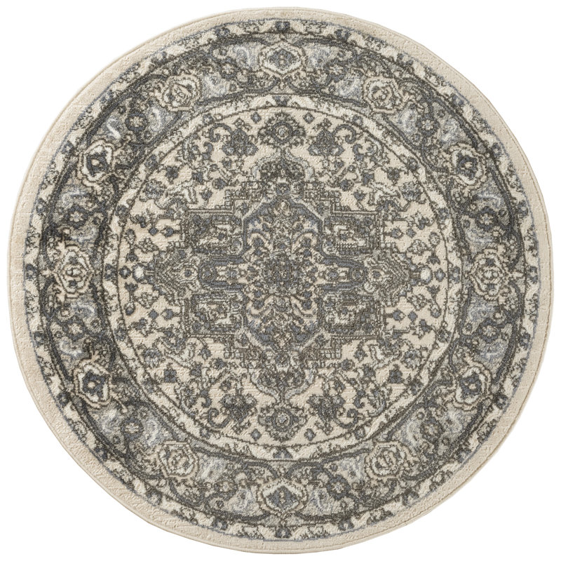 Tapis oriental en polypropylène / polyester tissé à la machine Sherlyn, Rond 4 pi