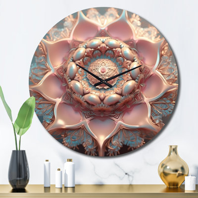 Exquisite Pink Gold Lotus Mandala II Metal Wall Clock