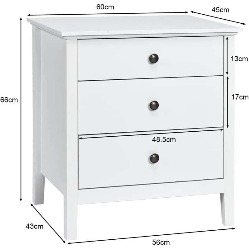 Abdulsalam 60cm W Bedside Table, White