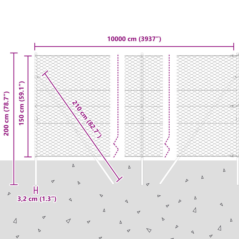 Hexagon Fence Galvanised Steel, 150cm H x 10000cm W