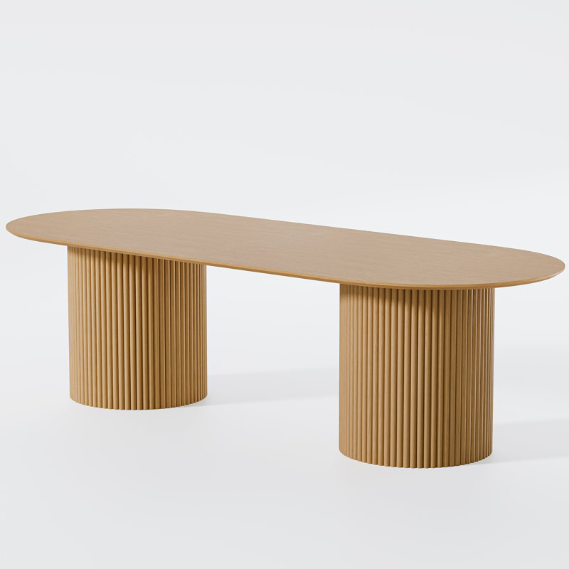 86“ Wood Oval Dining Table Kitchen Table for 10 with 2  Cylinder Pedestals, Natural